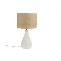 Lampada da tavolo bianca in ceramica effetto pietra e paralume in rafia H49 cm PYRUS