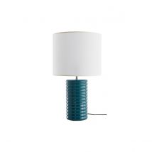 Lampada da tavolo in ceramica smaltata blu anatra e paralume écru BERRO