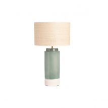 Lampada da tavolo in ceramica verde con paralume in rattan H64 cm MAJES
