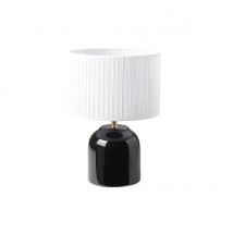 Lampada da tavolo nera in ceramica lucida e paralume in tessuto plissettato bianco H35 cm PIEGA