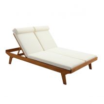 Lettino prendisole doppio con schienali multiposizione bianco e legno massello L127 cm CARACAS