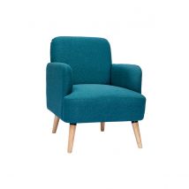 Poltrona scandinava in tessuto blu anatra e legno chiaro ISKO