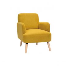 Poltrona scandinava in tessuto effetto velluto testurizzato giallo senape e legno ISKO