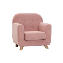 Poltrona scandinava per bambini in tessuto effetto velluto testurizzato rosa e legno chiaro NORKID