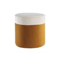 Pouf design bicolore in velluto bianco crema e giallo cumino D40 cm DAISY