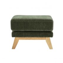 Pouf poggiapiedi scandinavo in tessuto effetto velluto verde kaki e legno chiaro OSLO