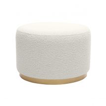 Pouf rotondo in tessuto effetto lana bouclé bianco e metallo dorato D54 cm AMAYA