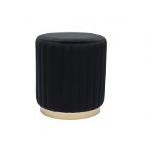 Pouf rotondo in velluto nero e metallo dorato D40 cm DONA