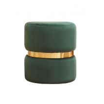 Pouf rotondo in velluto verde scuro e metallo dorato D40 cm JOY