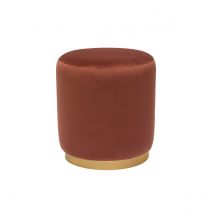 Puf rotondo in velluto rosso mattone e metallo dorato D40 cm AMAYA