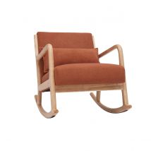Sedia a dondolo scandinava in tessuto effetto velluto color bruciato e legno massello chiaro DERRY