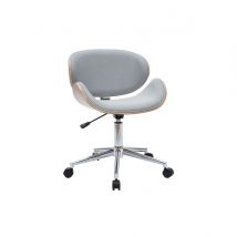 Sedia da ufficio con ruote design in tessuto grigio chiaro, legno chiaro e acciaio cromato WALNUT
