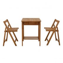 Set di 2 sedie pieghevoli e 1 tavolino da balcone pieghevole con contenitore in legno massello PRADO