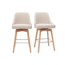 Sgabelli da bar scandinavi in tessuto beige e legno massello di faggio H65 cm (set di 2) HASTA