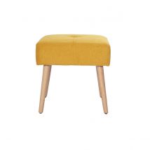 Sgabello basso in tessuto effetto velluto testurizzato giallo senape e legno massello chiaro H46 GUESTA