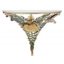 Comodino da muro dorato con piano in vetro AMAZ 44,5x24,5x34,5cm