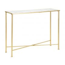 Consolle in metallo dorato, piano in vetro con farfalle 100x35x80cm