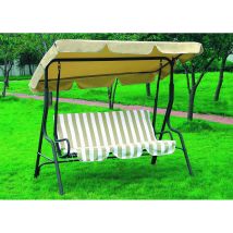 Dondolo tre posti con copertura, acciaio e poliestere 160 gr/mÂ², bianco beige 113x170 h.156cm Fredi