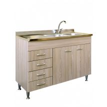 Mobile cucina due ante con lavello inox dx e cassettiera sx finitura olmo 120x50xH81cm Potres Sabin
