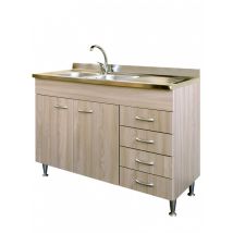 Mobile cucina due ante con lavello sx inox e cassettiera dx finitura olmo 120x50xH81cm Potres Sabin