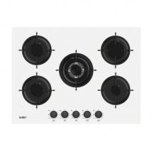 Piano cottura Samet Minerva 70 da incasso a gas 5 fuochi con manopole frontali in vetro bianco