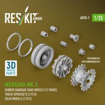 Merkava Mk.3 - Rubber bandage road wheels (12 pairs), Track sprockets (2 pcs), Idler wheels (2 pcs)  [HobbyBoss]