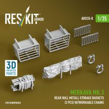Merkava Mk.3 rear hull metall storage baskets (2 pcs) w/workable chains [HobbyBoss] (3D Printed)
