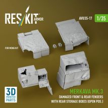 Merkava Mk.3 damaged front & rear fenders with rear storage boxes (open pos.) [Meng Models] (3D Printed)