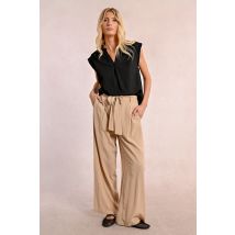 Pantalon taille haute, taille à nouer