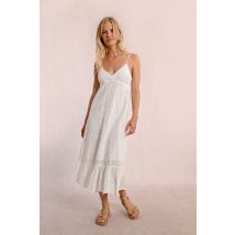 Robe longue à broderies anglaises, dos nu