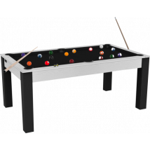 Billard Convertible Delhi Blanc Boisé pieds noirs 6FT