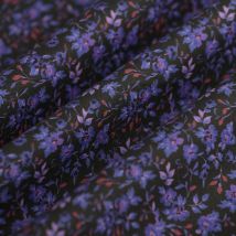 Tissu popeline premium floral violet noir - Mondial Tissus