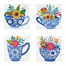 Kit Diamond Painting Tea Time x4 dessins 15,2x15,2cm - Dotz - Mondial Tissus