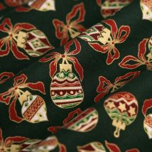 Tissu cretonne de Noël boules vert - Mondial Tissus