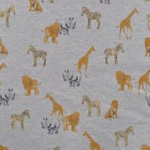 Maille jersey coton imprimée safari d'animaux gris - Mondial Tissus