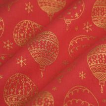Tissu cretonne boule de Noël or rouge - MT - Mondial Tissus