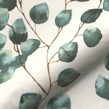 Tissu semi panama enduit écru feuilles eucalyptus - Mondial Tissus