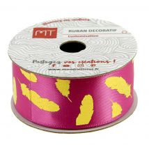 Bobine ruban satin rose plumes 3m X25 mm - MT - Mondial Tissus