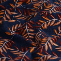 Tissu velours feuillage sur fond bleu marine - MT - Mondial Tissus