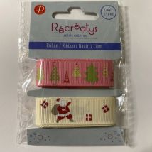 Lot de 2 rubans de Noël rose et écru 16 mm x 1 m - Récréatys - Mondial Tissus