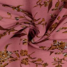 Tissu chiffon plissé shrink rose fleurs ocres - Mondial Tissus