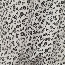 Tissu popeline coton chemise blanche fleurs noires - Mondial Tissus
