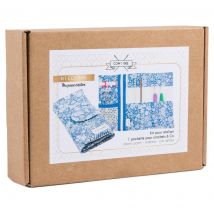 Kit couture DIY - Pochette rangement crochets bleue x Liberty Fabrics - Com'1 idée - Mondial Tissus