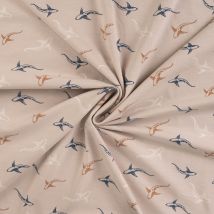 Tissu jersey coton élasthanne poissons beige - Mondial Tissus