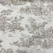 Tissu jacquard toile de jouy effet froissé blanc et lin - Mondial Tissus