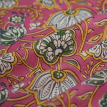 Tissu voile coton Indien vert rose - Mondial Tissus
