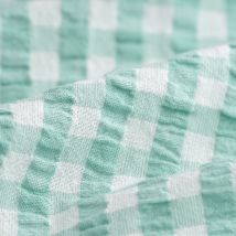 Tissu seersucker coton à carreaux bleu turquoise - MT - Mondial Tissus