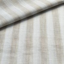 Voilage étamine grosse rayure blanc et beige plombé laize 300cm - Mondial Tissus