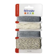 Lot de 4 cordelettes blanc argenté et bleu - Artemio - Mondial Tissus