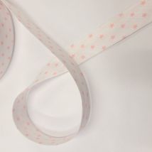Biais coton blanc 18mm étoiles rose